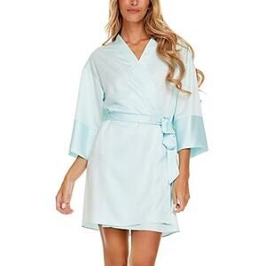 Flora Nikrooz‎ AQUA Sasha Charmeuse Kimono Wrap Robe Women Large NWT